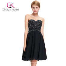 Грейс Карин 2016 без бретелек милая декольте шифон бисером короткие черные платья выпускного вечера GK000089-1